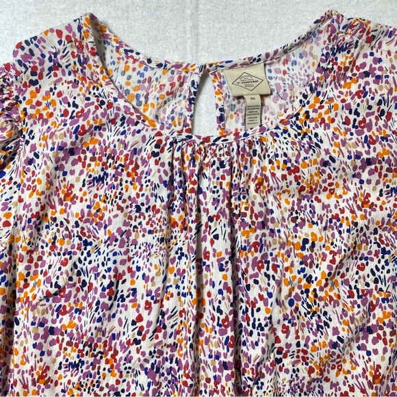 St. John’s Bay Blouse Women’s 0X Multicolor Abstract Keyhole Short Sleeve Top - Picture 2 of 14